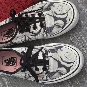 Vans Black and White Floral Sneakers